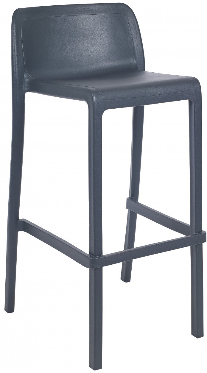 Le Tabourets ATTIC d'Attitudes Bureaux est un tabouret moderne en polypropylène gris foncé avec un dossier bas, quatre pieds droits et un repose-pieds intégré - élégant, minimaliste et durable pour une utilisation polyvalente à l'intérieur ou à l'extérieur.