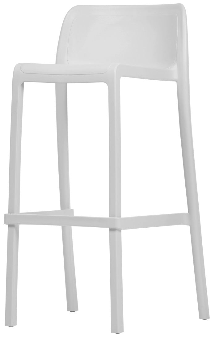 Les Tabourets ATTIC d'Attitudes Bureaux sont des tabourets modernes en polypropylène blanc avec un dossier haut, une assise légèrement incurvée et quatre pieds droits avec des supports horizontaux. Ils sont fabriqués en plastique lisse pour une utilisation élégante à l'intérieur ou à l'extérieur.