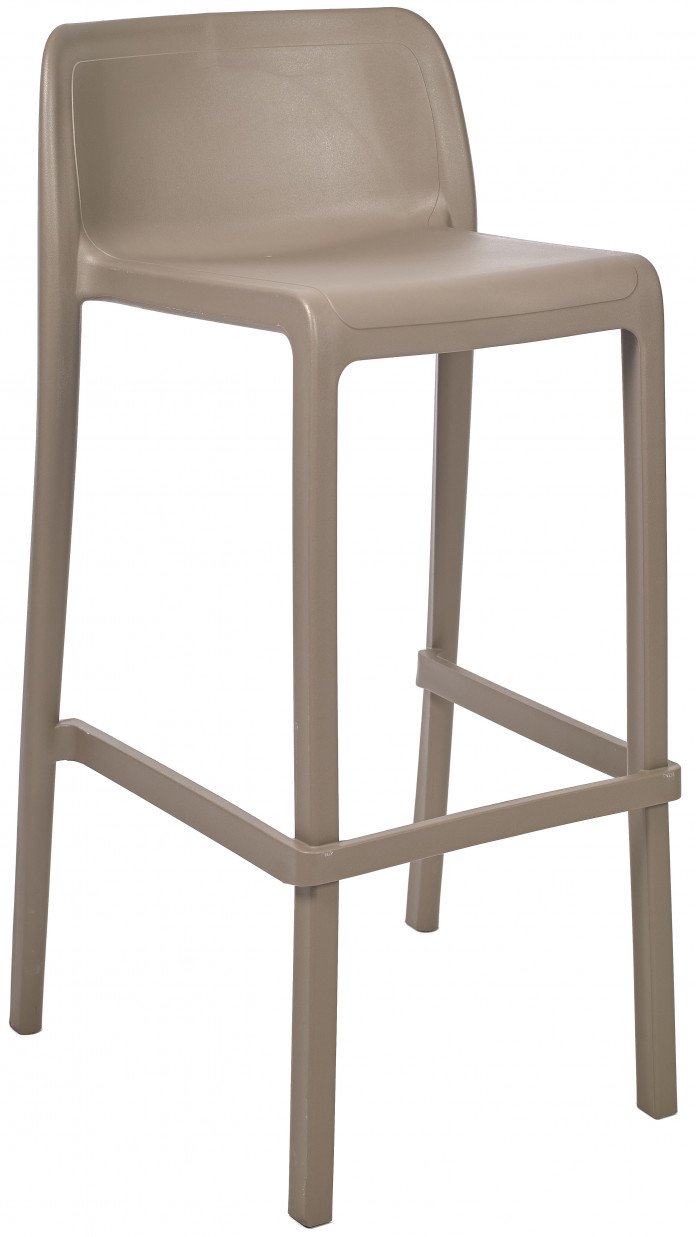 Le Tabourets ATTIC d'Attitudes Bureaux est un tabouret moderne en polypropylène taupe avec un dossier bas, quatre pieds droits et un repose-pieds à l'avant. Son design simple et empilable convient aussi bien à l'intérieur qu'à l'extérieur.