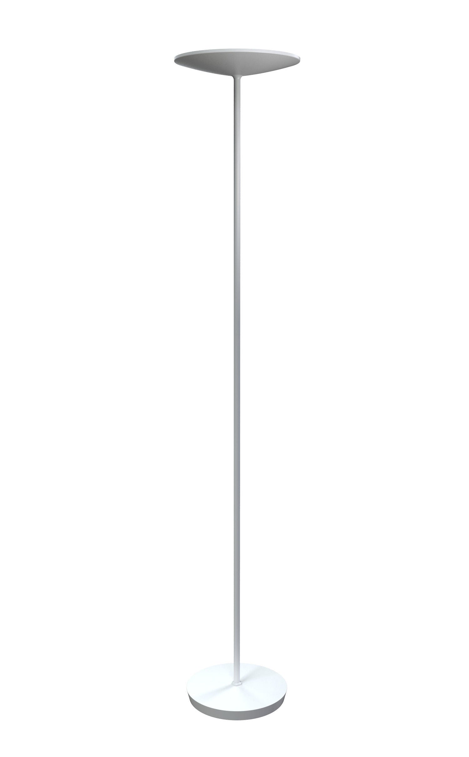 Le Lampadaire LEDSLIM d'Attitudes Bureaux est un lampadaire LED moderne et minimaliste de couleur blanche avec un mât mince, un sommet rond et plat et une base circulaire assortie, offrant un éclairage indirect doux et un design contemporain.
